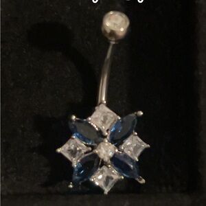 Elegant Silver and Blue Gem Belly Ring
